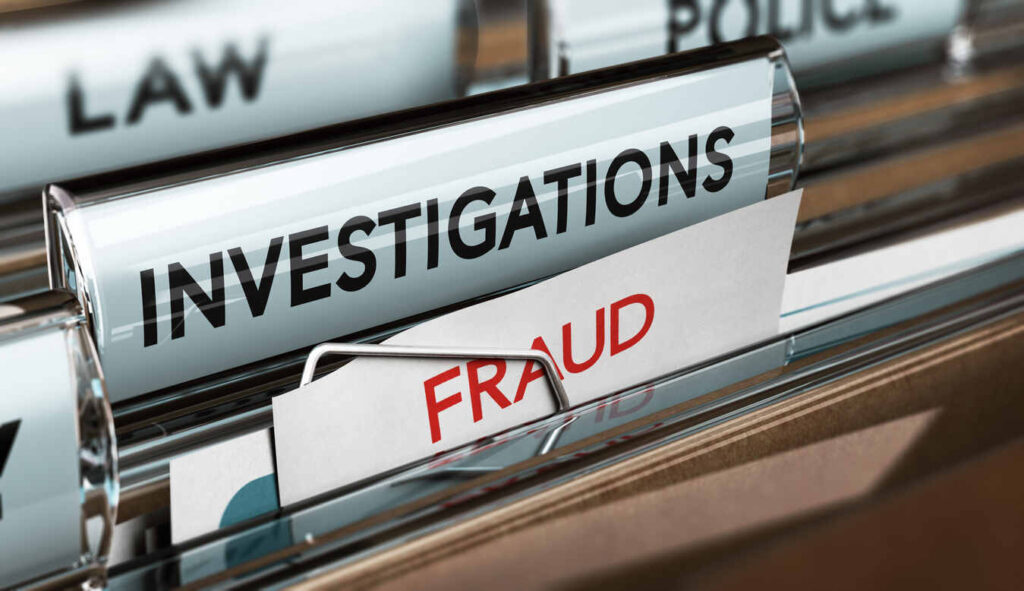 private investigator files with the words investigation and fraud representing white collar crimes in fort mill.